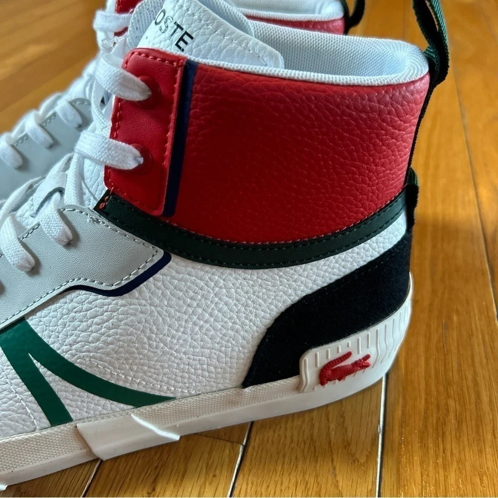 New Lacoste Ortholite High Top Logo Tennis Shoes Men’s Size 11.5 White Red Green